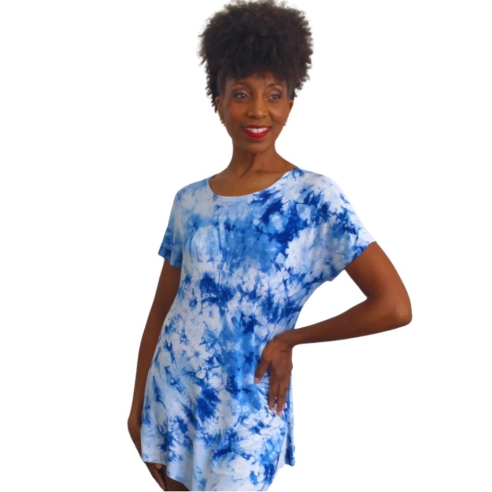 LOUNGE WEAR T-SHIRT || ROYAL BLUE & WHITE TYE DYE